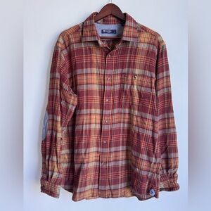 Cremieux Button Down Men Large Red Plaid Long‎ Sleeve Reinforced Elbow luxury